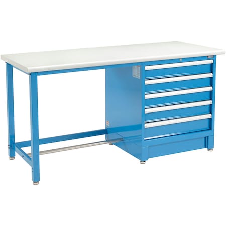 Global Industrial 72Wx30D Modular Workbench W/ 5 Drawers, Plastic Laminate Safety Edge, Blue 711157